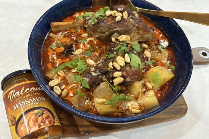 Slow cooked lamb shank massaman curry