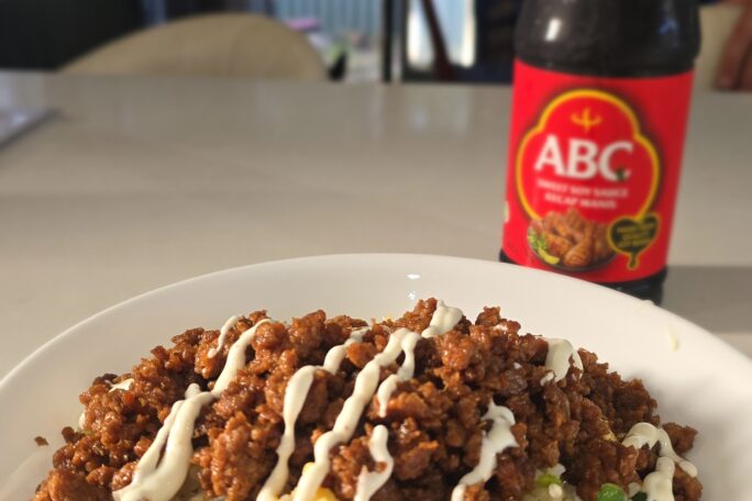 Vegetable fried rice with vegan mince