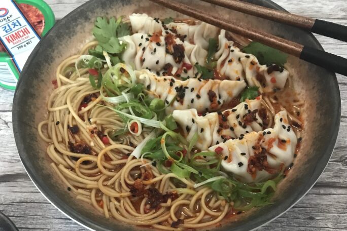 Pork & Kimchi Dumplings with Yuzu Ramen