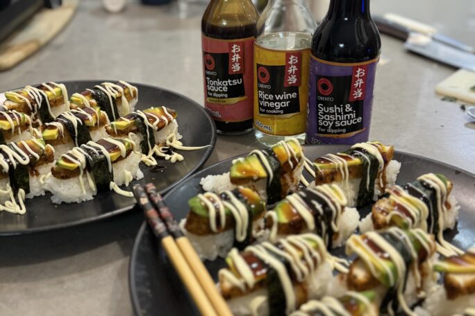 Crispy Chicken and avo nigiri