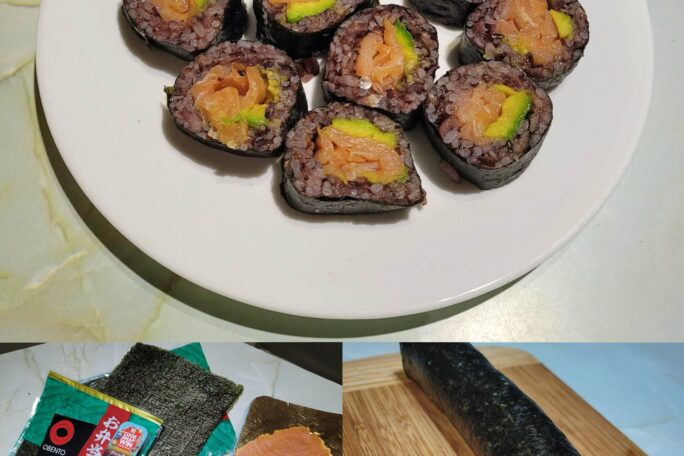 Purple Rice Smoked Salmon and Avocado Sushi